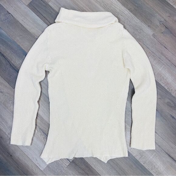 Unbranded Waffle Knit Cowl Neck Split Front Sweater Cream Large - Picture 9 of 11